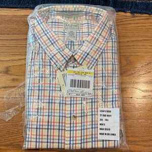 L.L. Bean Men's Blue and Orange Plaid Shirt